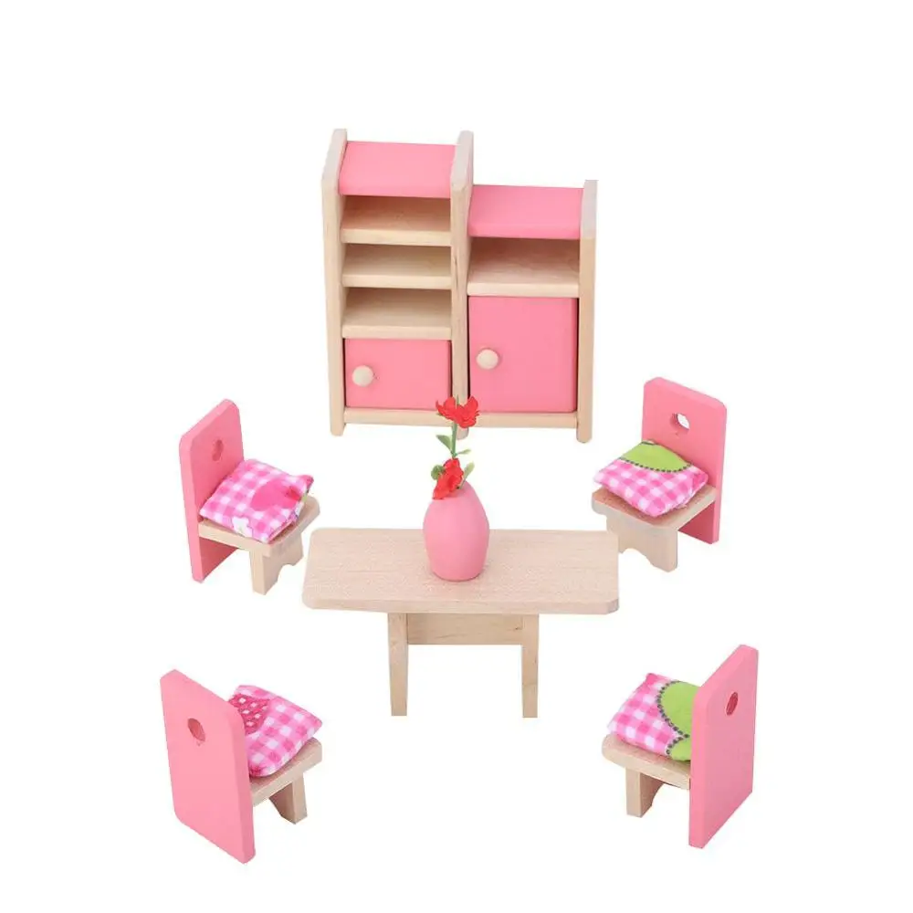 Dining Room 6 шт. миниатюры имитация кукольный домик деревянная мебель для 1:12 куклы мини деревянный набор мебели для гостиной столовой - Цвет: Dining Room
