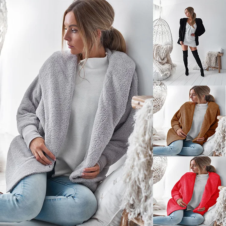 Плюшевый свитер кардиган женское Фланелевое пальто с отложным воротником на