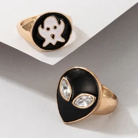 2 pieces exaggerated alien ghost dripping oil ring men street party cute hip hop finger ring jewelry