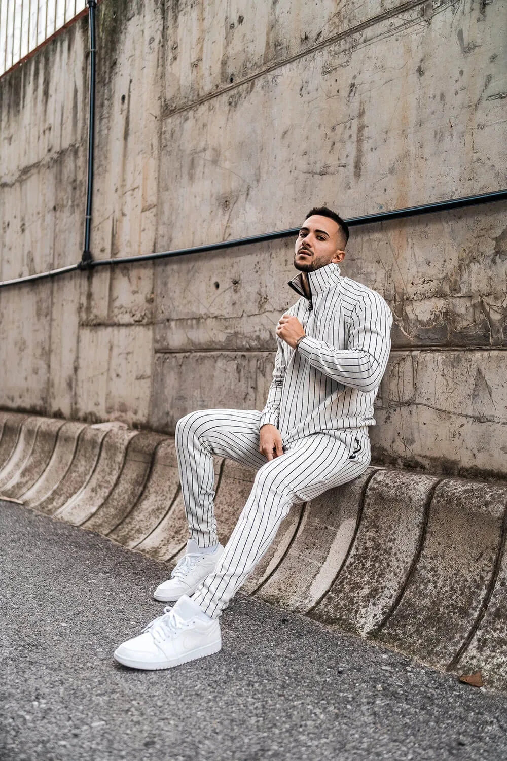 

PD33 four seasons new stripe suit men's fashion leisure sports running long sleeve sweater slim fit suit men's
