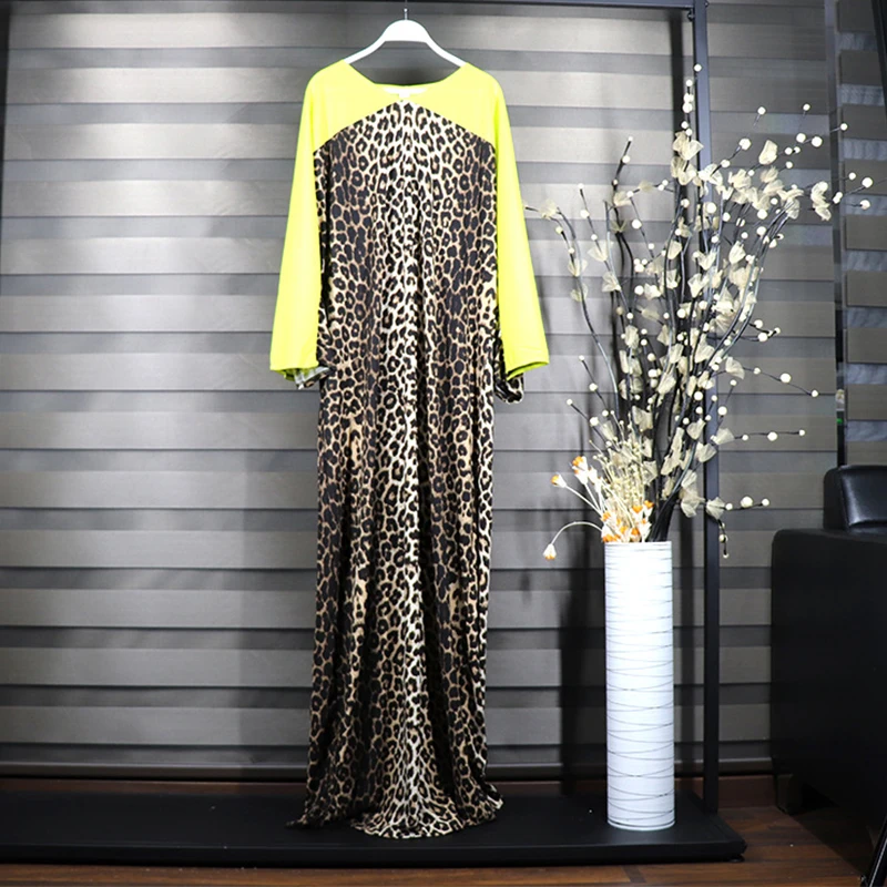 

Elegant African Clothes For Women Afternoon Tea Party Dress Ladies Leopard Grain Big Robe Maxi Dresses European Clothing DT2637