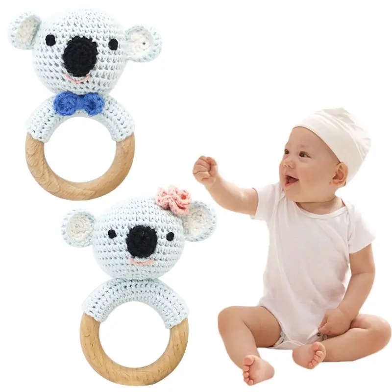

Baby Wooden Teether Ring DIY Crochet Koala Rattle Soother Bracelet Molar Toys