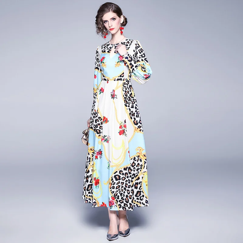 Женское модельное Платье макси с леопардовым принтом Элегантное повседневное