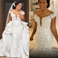 mermaid wedding dresses detachable train african lace country garden boho bridal gowns off the shoulde custom made