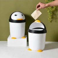 rolling cover type penguin rubbish bin living room kitchen waste recycle box trash can home office bathroom toilet paper basket