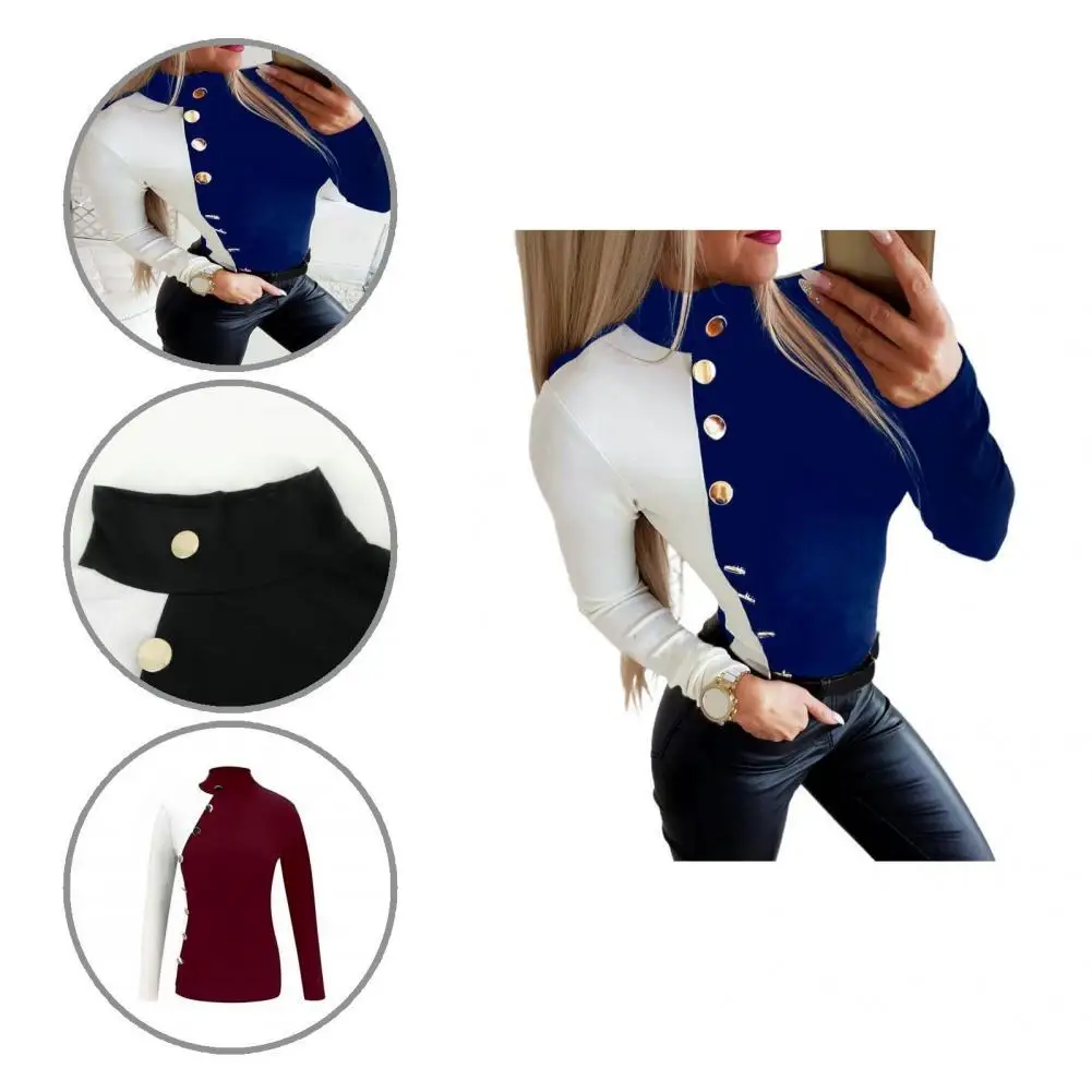 

Soft Texture Skin-Touch Patchwork Color Lady Tunic Blouse for Daily Wear