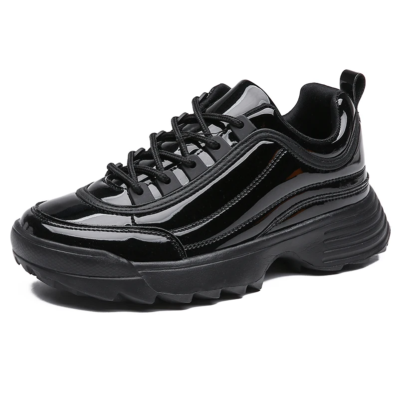 

2021 New Women Shoes Black Patent LeatherTrend Sports Platform Sneakers Female Trainers Comfortable Casual Shoes