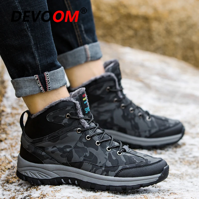 Зимние походные ботинки для улицы мужские теплые плюшевые камуфляжные до