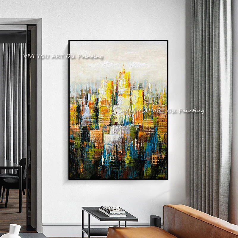 

Здания с изображением города расписанные вручную дизайнерские картины современная абстрактная картина маслом ручной работы на холсте Настенная картина домашний декор
