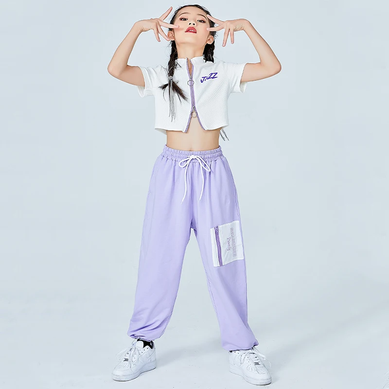 

Summer Short Sleeved Tops Girls Hip Hop Dance Pants Children Street Dance Cosutme Ballroom Jazz Practice Clothing Wear DNV14764