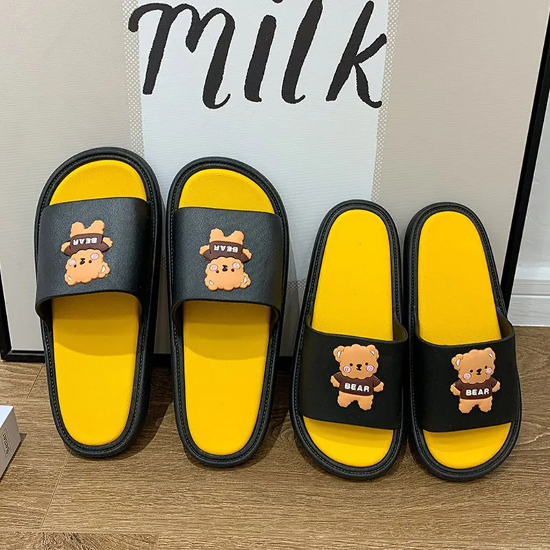 

тапочки Women Slippers EVA Open Toe Bathroom Slides Indoor Thick Sole Non-slip Bear Couple Shoes For Ladies Floor Slide Summer