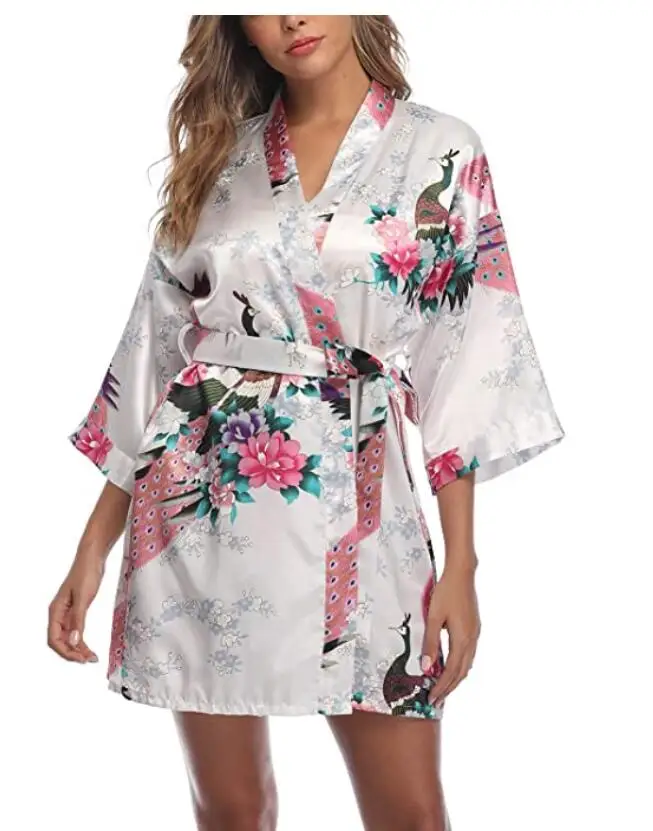 Халат Атласный Женский вечерний мягкий с цветочным принтом для подружки невесты