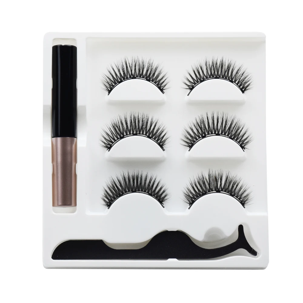 

3 Pairs Magnetic Eyelashes Eyeliner Eyelash Curler Set Magnet Natural Long Magnetic False Eyelashes With Magnetic Eyeliner