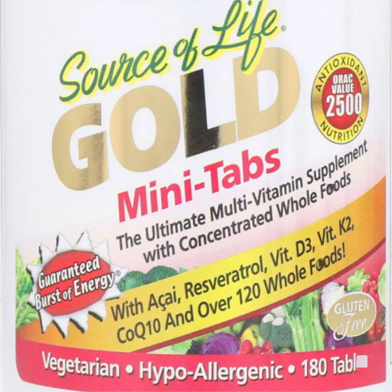 

Source of Life, Gold, The Ultimate Multi-Vitamin with Concentrated Whole ,Mini- 180 Tabs