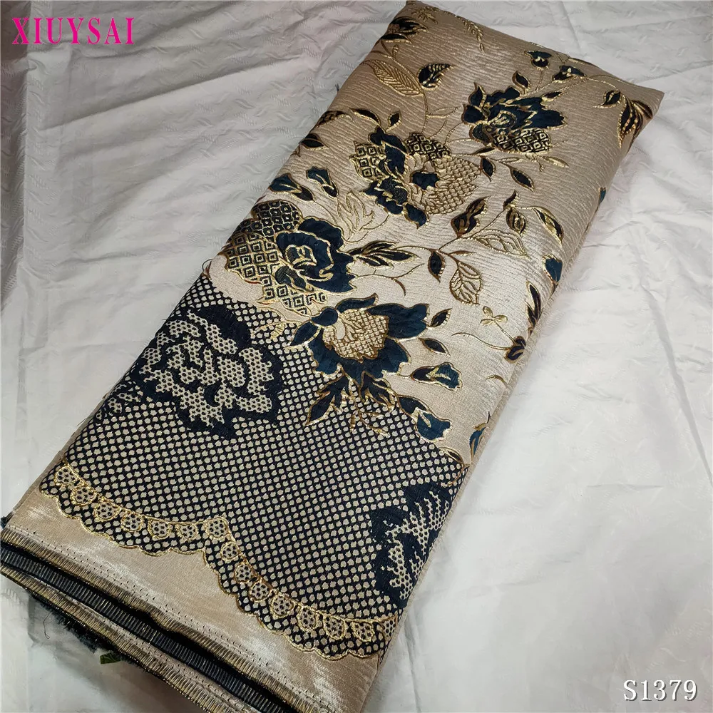 

XIUYSAI Hot Sell African Brocade Lace Fabrics With Jacquard Weave 5 Yards French Tulle Lace Fabrics For Fashion dress P1387