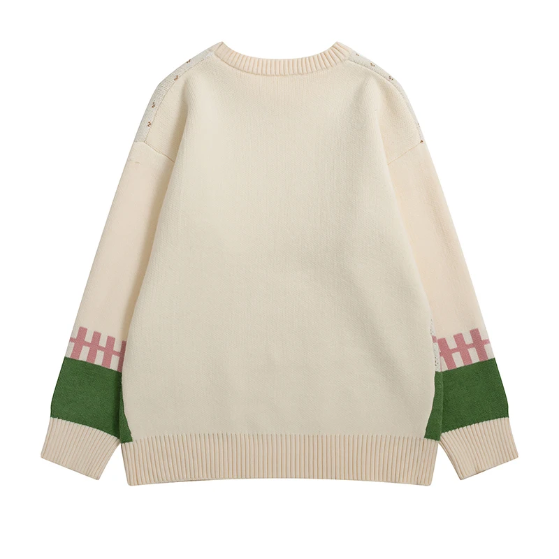 Spring New Retro Farm Duckling Jacquard O-neck Pullover Sweater Women's Suitable For Teenage Girls Tops | Женская одежда