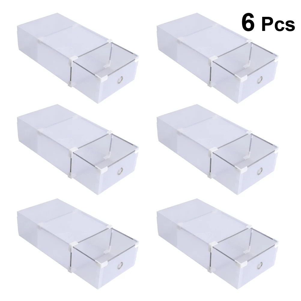 

6pcs Shoes Cases Translucent Drawer Type Plastic Shoes Storage Box Shoebox for (White)