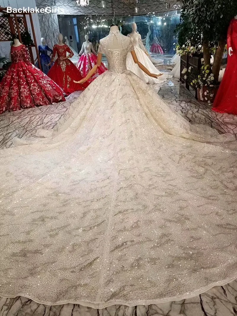 Vintage Wedding Dresses Capped Sleeves High Neck Beading Tassel Bride Dress With Long Train Vestido Casamento Civil | Свадьбы и