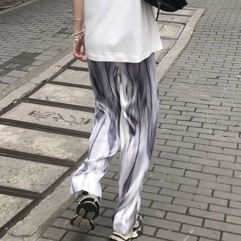 High-waist drape pleated casual pants baggy fitting high-street water ripple straight-leg mopping trousers unisex streetwear