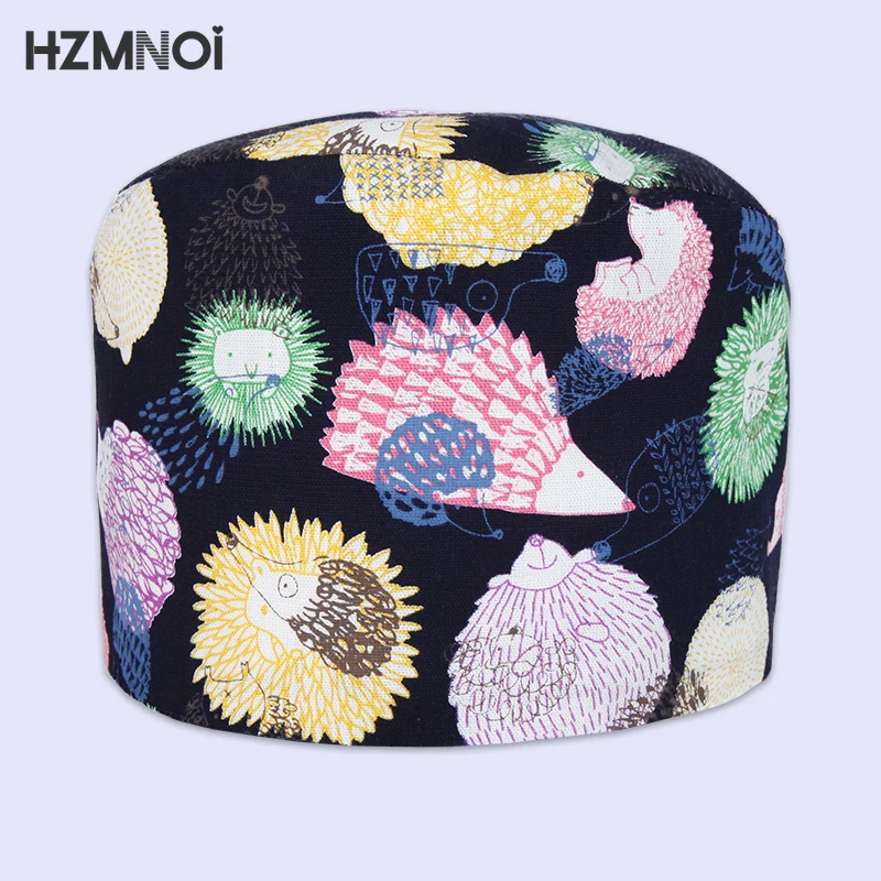 Cartoon Hedgehog Doctor Cap Cotton Nurse Print High Quality Fashion Turban Scrub Dustproof Sanitary Gourd Hat | Тематическая одежда