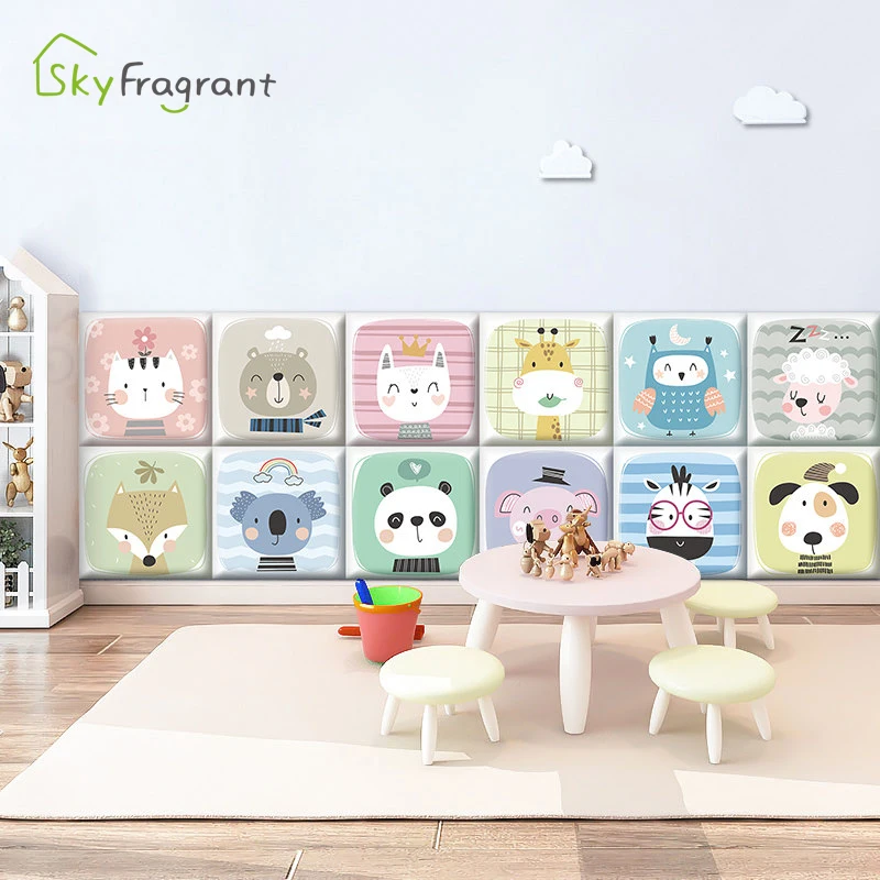 3D Мультяшные животные противоударные мягкие наклейки на стену для детской