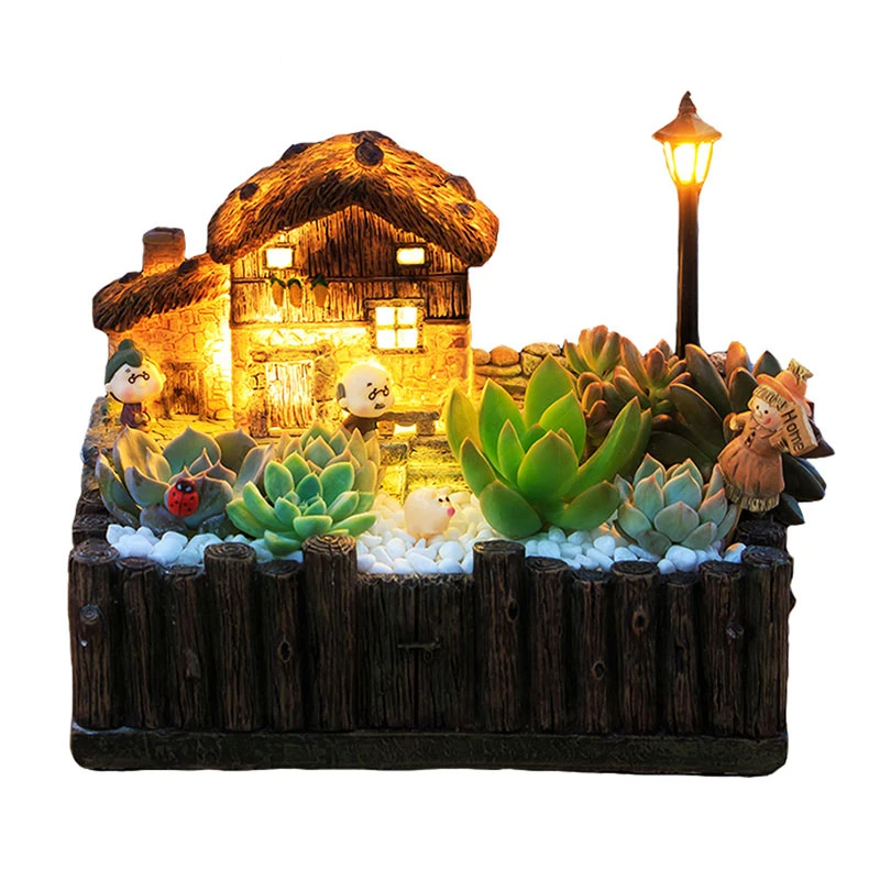 

1 pcs flowerpot with light decorative classic pastoral planter pots succulent cactus herbs plant desktop ornament Grasse Cottage