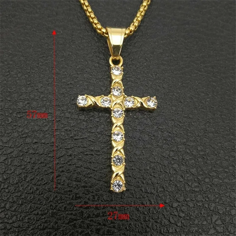 

FDLK 2019 New Fashion Simple Yellow Gold Color Jewelry Rhinestone Cross Pendant Necklace