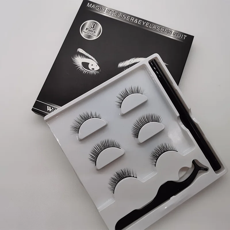 3 pairs of false eyelashes magnetic eyeliner solution package | Красота и здоровье
