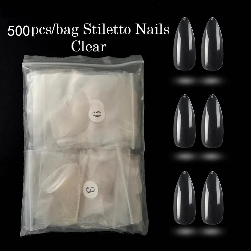 Длинные шпильки 500 шт. накладные ногти для маникюра прозрачный/натуральный/Белый