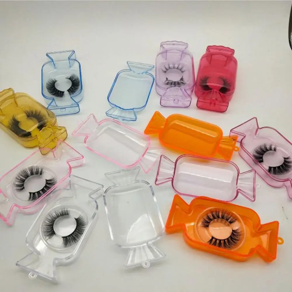 

1pcs Plastic Portable Fake Eyelash Storage Box Clear Eyelash Packaging Case Lollipop Candy Color Lash Storage Container Boxes