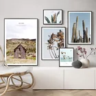 Настенная Картина на холсте с изображением кактуса, чайки, гор, луга, плакаты и принты в скандинавском стиле, настенные картины для декора гостиной