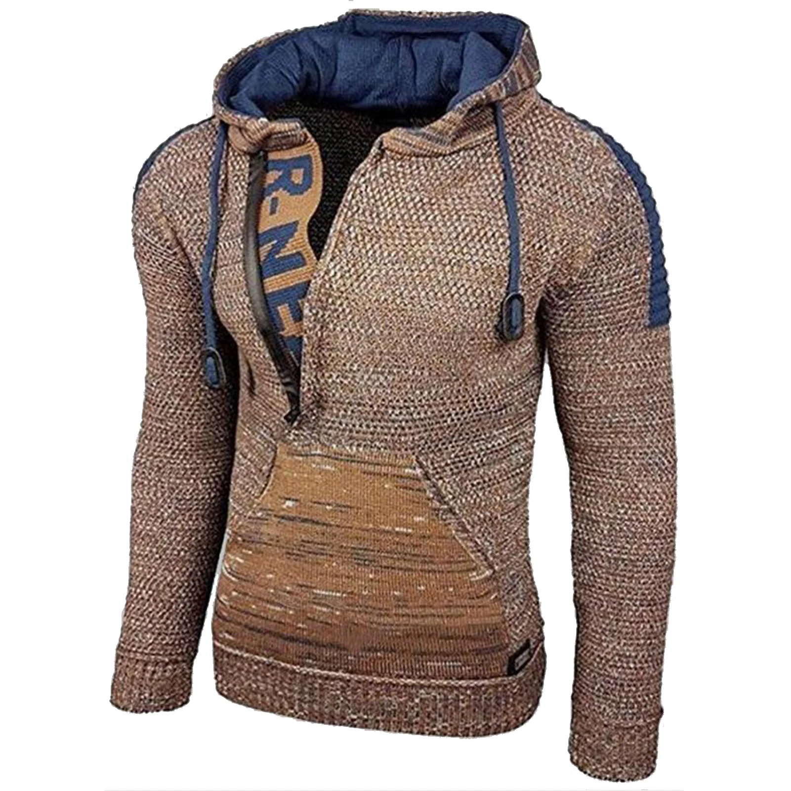 

2020 Men Autumn Winter Cardigan Knitted Sweater Patchwork Drawstring Warm Long Sleeve Jumper- Hooded Coat Fashion streetwear NEW