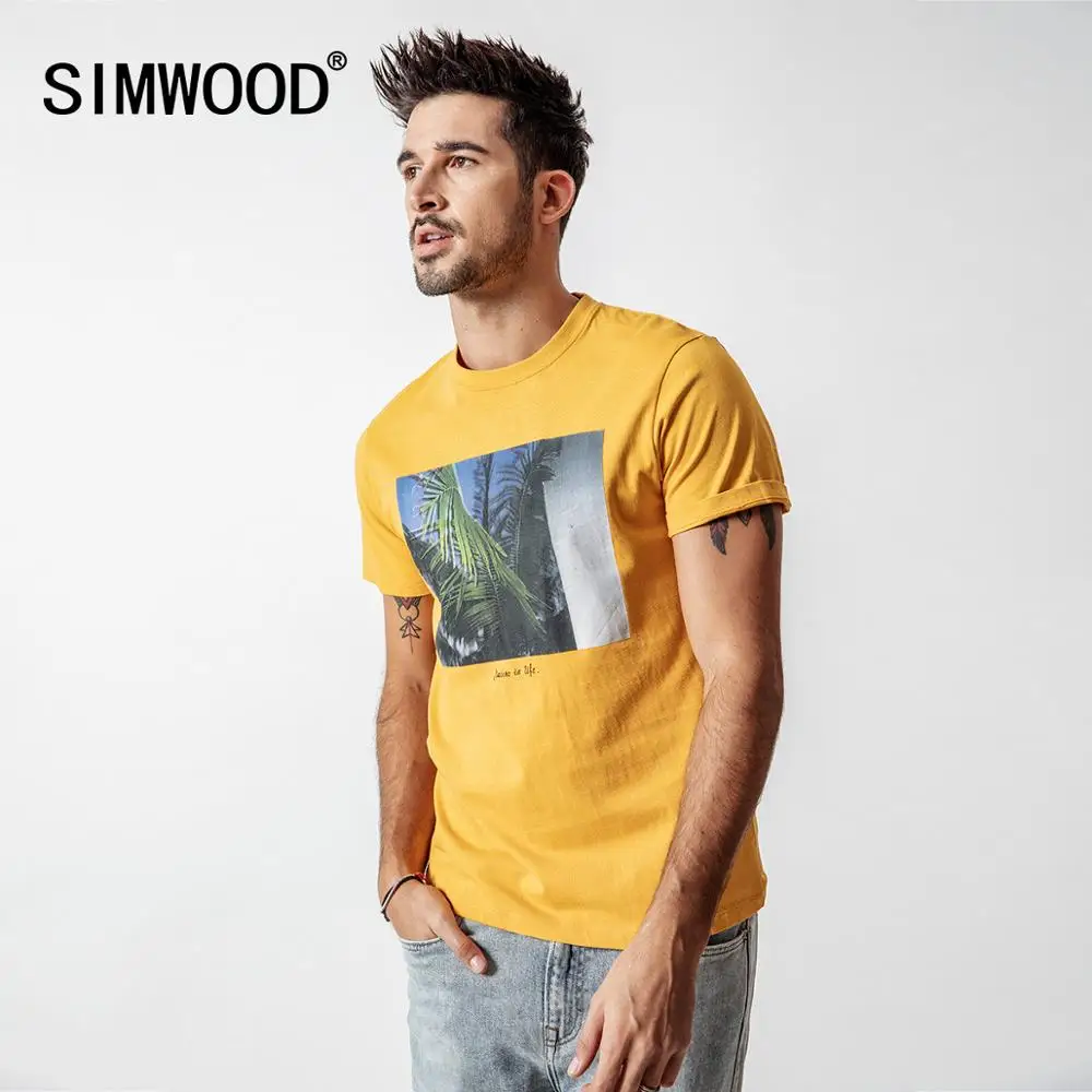 SIMWOOD новинка 2020 летняя футболка мужская короткий рукав 100% хлопок принт