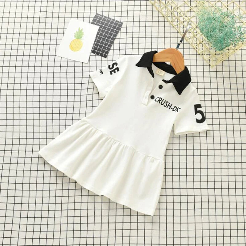 white Летнее платье для девочек, новое дизайнерское поло, Vestidos, одежда с короткими рукавами и оборками, повседневное Спортивное детское платье для девочек - Цвет: white