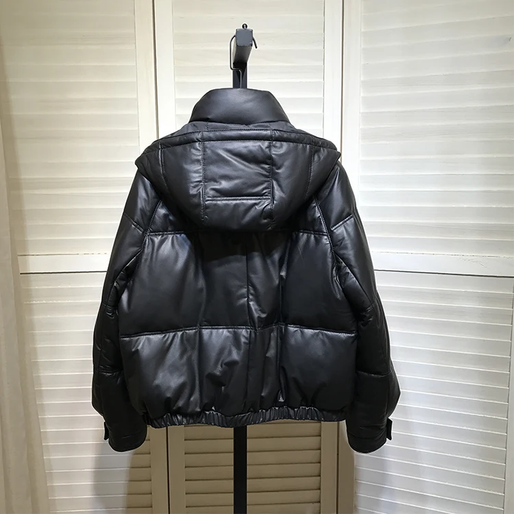 Winter Women's High Quality Sheepskin Genuine Leather Hooded Down Coat C810