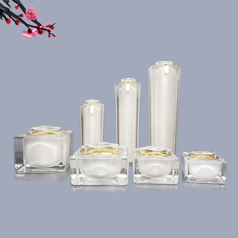 10ml,30ml 50ml,100ml White Acrylic Cream Jar Empty Cosmetic Bottle Container Jar Square Lotion Pump Bottle