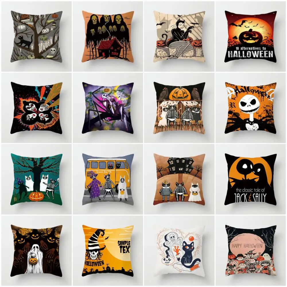 

ZENGA Halloween Cushion cover Skull Jack Pillow cover Polyester Horror Throw pillows Sofa Decorative Pillow case Home Decoration
