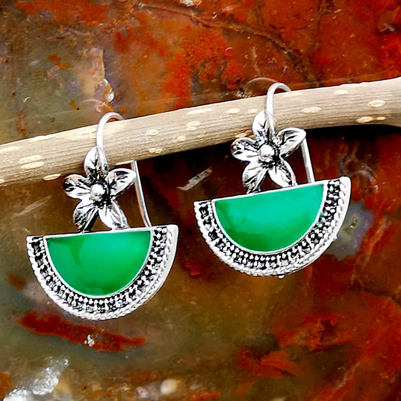 

Fashion Flower Earrings 2019 Elegant Semicircle Flower Cute Silver Color Earring for Women Retro Bohemia Boucle D'oreille O3D303