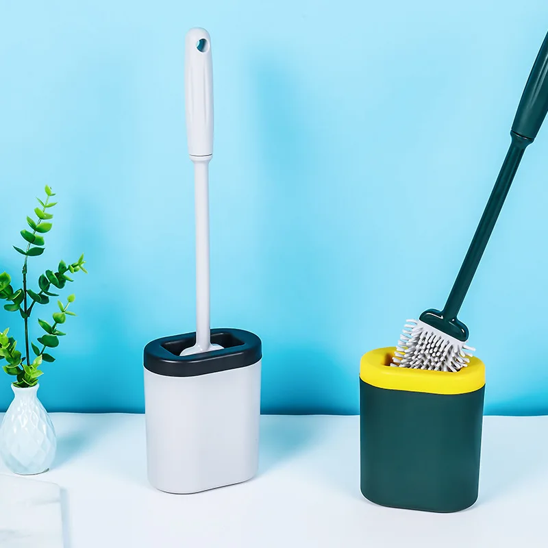 

New Toilet Brush Water Leak Proof With base Silicone Wc Flat Head Flexible Soft Bristles Brush with Quick Drying Holder Set