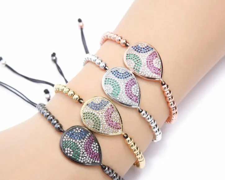 

Женский плетеный браслет из медного бисера с микро кубическим цирконием и микро покрытием из фианита