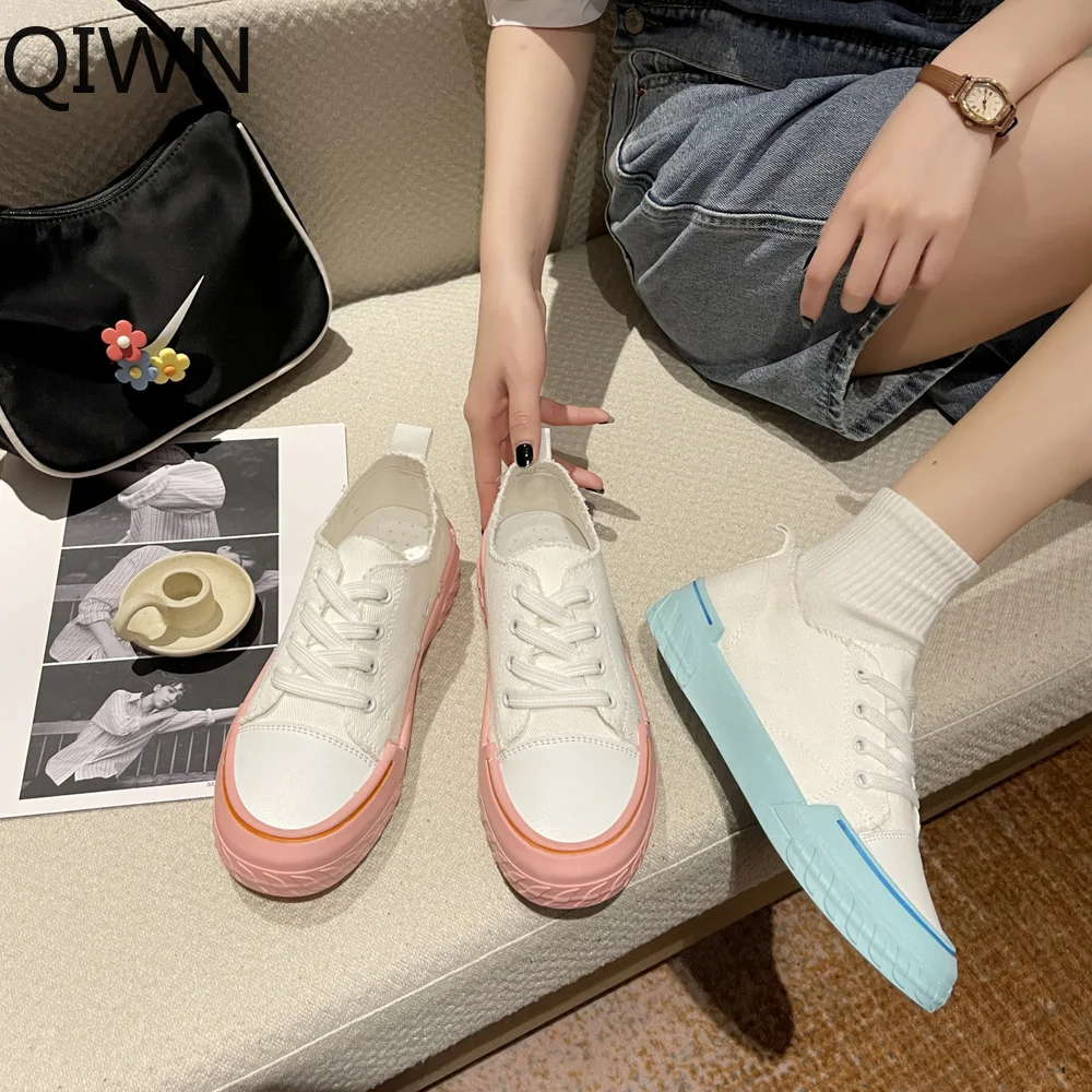 

Холщовые дышащие женские кроссовки на шнуровке, Женская Вулканизированная спортивная обувь на плоской подошве для женщин, женская обувь 2021...