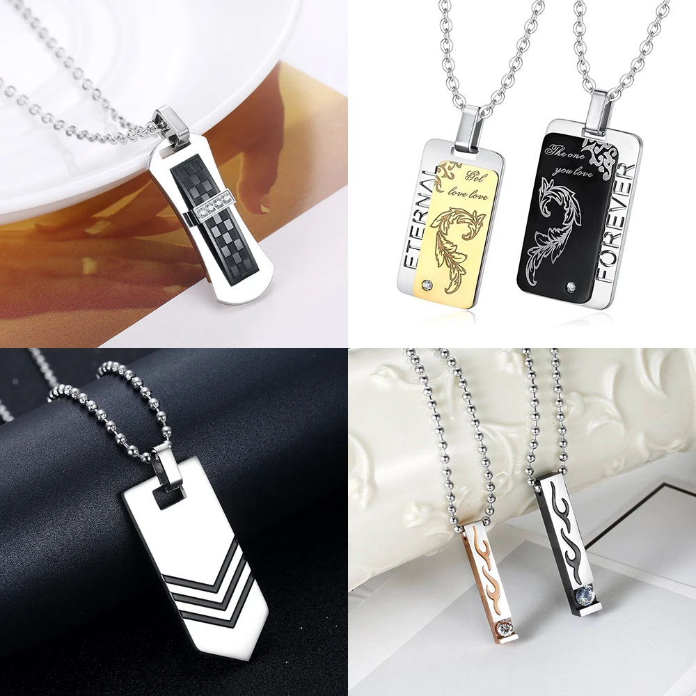 

Hip Hop Stainless Steel Rectangle Pendant Necklace for Men Punk Beaded Chain Women Necklaces Street Shot Trend Jewelry Choker