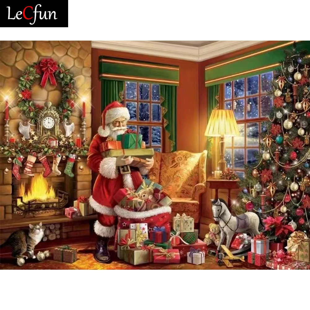 

LeCfun Рождественский Санта-Клаус, сделай сам, алмазная живопись, искусство, 5D полное сверление, круглая квадратная краска с бусинами, фотоальб...