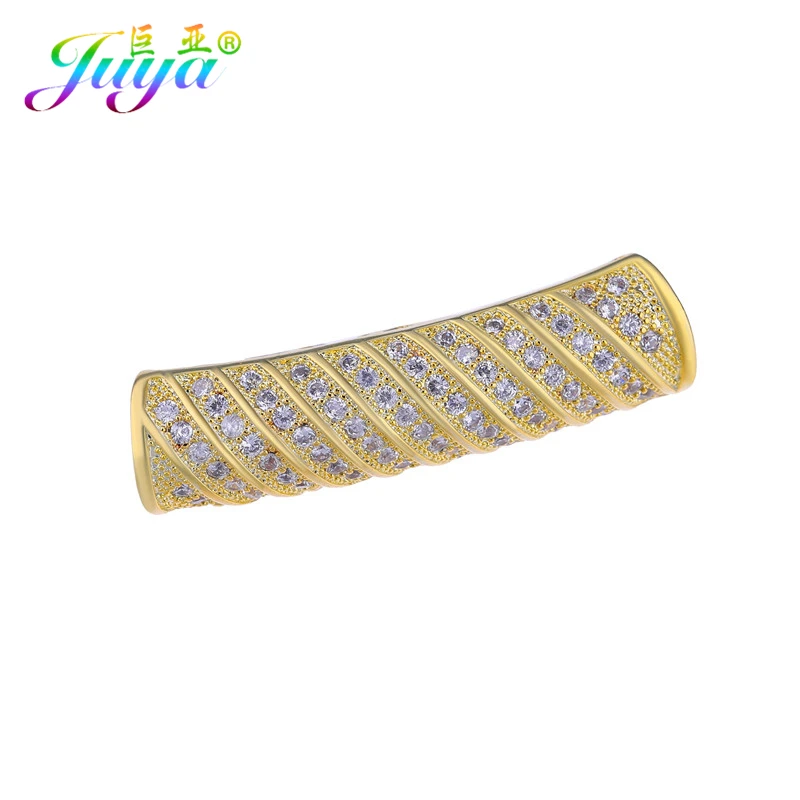 Gold Juya DIY золотые/серебряные/розовые золотые разделительные бусины, поставки, микро проложенные циркониевые изогнутые трубчатые бусины для изготовления ювелирных изделий из натурального камня и жемчуга - Цвет: Gold