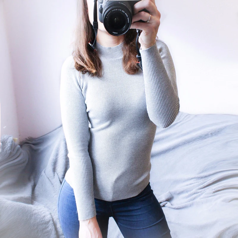 Женский вязаный свитер skitzyou черный облегающий с длинным рукавом пуловер на осень