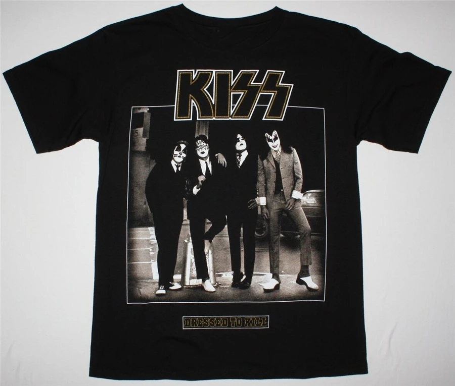 Черная футболка с надписью KISS DRESSED TO KILL HARD N HEAVY GLAM ROCK ACE FREHLEY для молодежи среднего