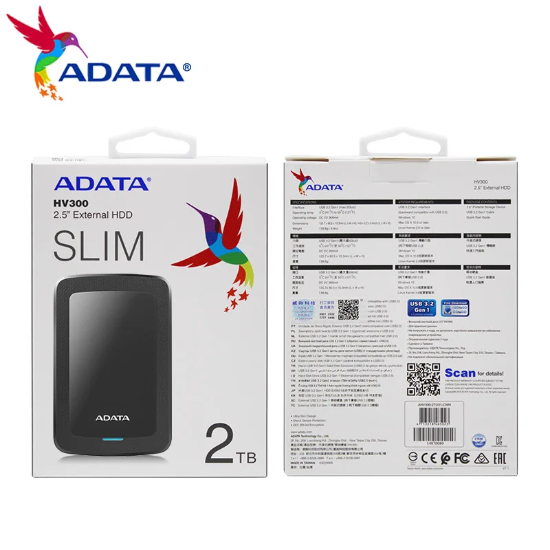 100% Оригинальный ADATA HV300 HDD 2 ТБ высокоскоростной внешний жесткий диск 5 дюйма для