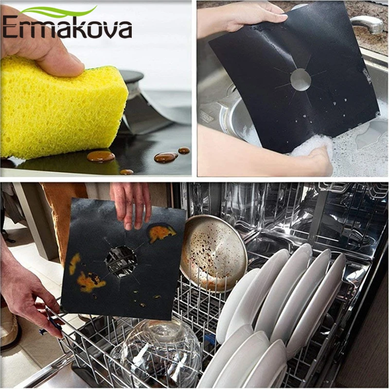 ERMAKOVA 2/4 шт крышка горелки для плиты с антипригарным покрытием многоразовые газовые горелки Лайнер протектор термостойкий газовый диапазон протектор