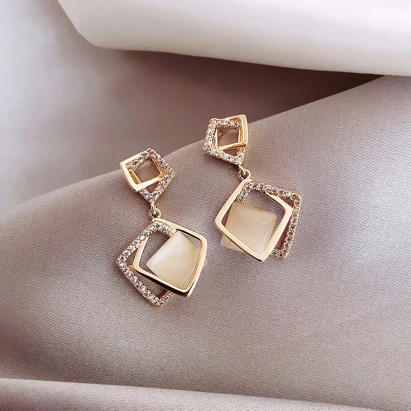 

Sailing Rain 925 Silver Earring Women Wedding Gift Birthday Party Semi-precious Stone Opal Earrings Trendy Hiphop Drop Earing