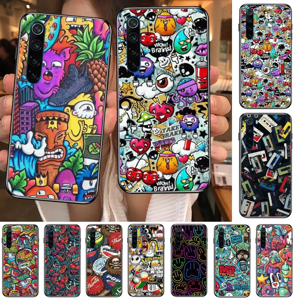 

Street art graffiti fashion style cartoon Phone Case For XiaoMi Redmi Note 9S 8 7 6 5 A Pro T Y1 Anime Black Cover Silicone Ba